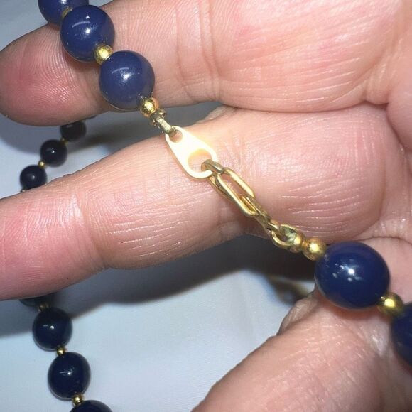 Vintage Blue Glass Bead with Gold Tone Chain Necklace - Picture 4 of 11
